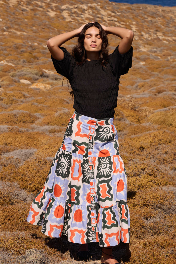 Button Front Skirt- Helios Blue
