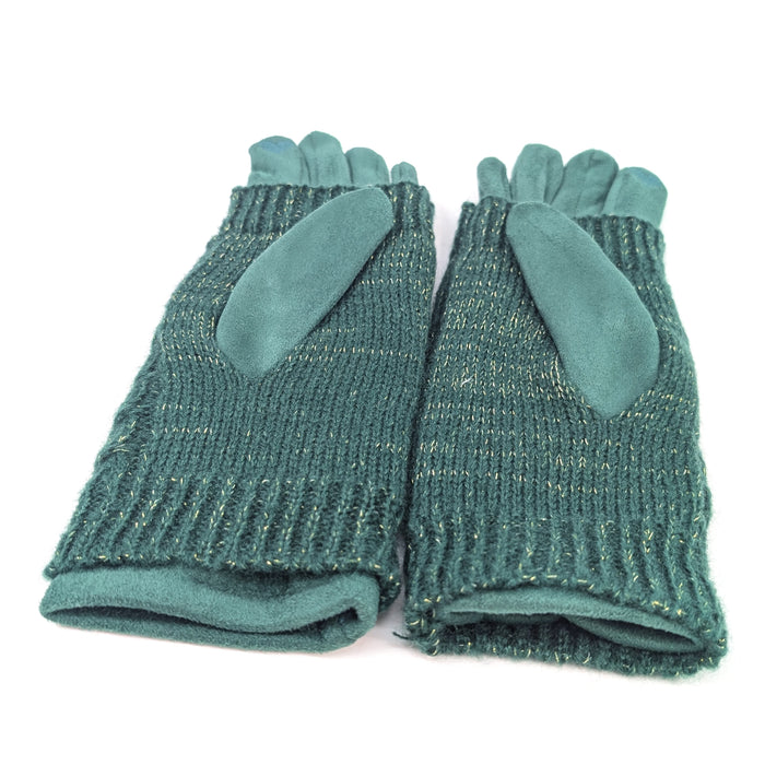 Cable Knit Two in One Sparkle Gloves - Bright Green
