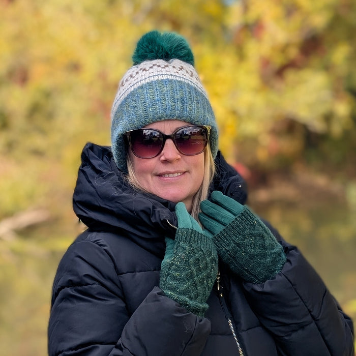 Cable Knit Two in One Sparkle Gloves - Bright Green
