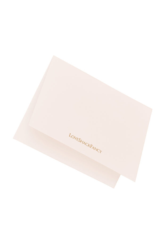 loveshackfancy branded white folded card