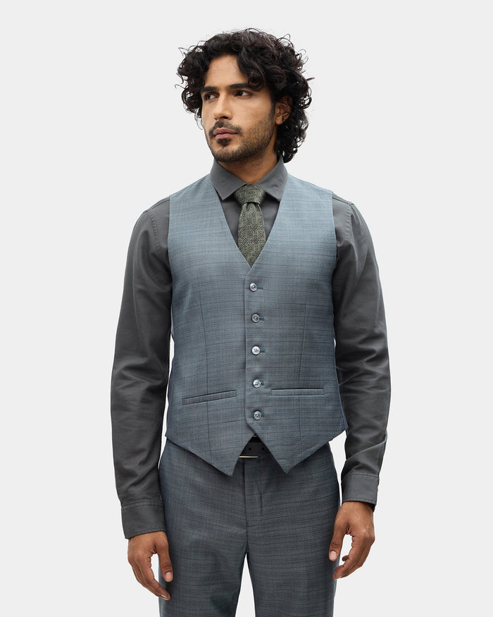 Charcoal Three Piece Check Suit - Celton