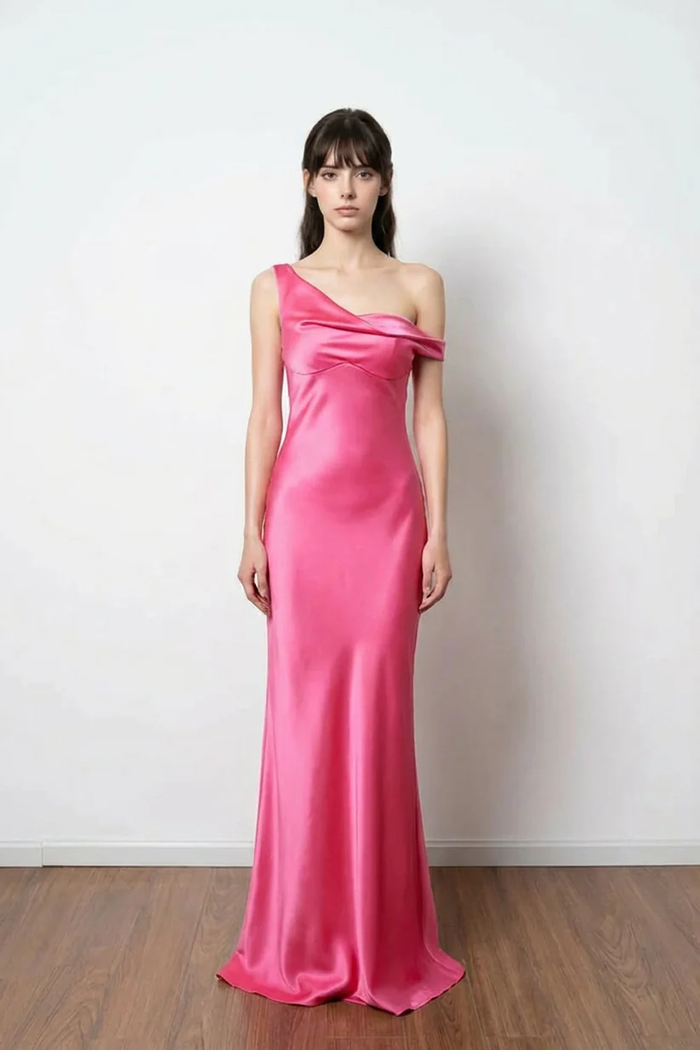 Chic One Shoulder Satin Sheath Simple Prom Dress Formal Dress