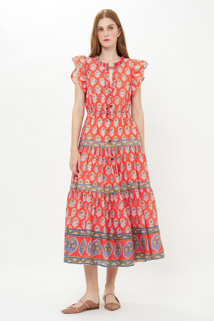 Cinched Flirty Midi- Patna Red