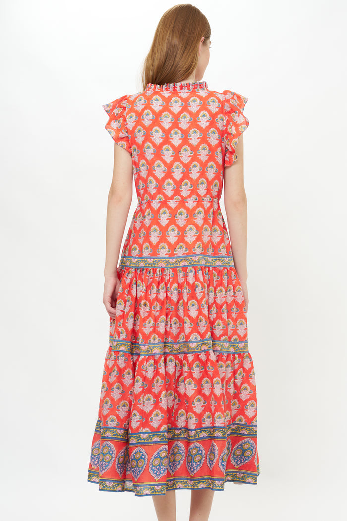 Cinched Flirty Midi- Patna Red