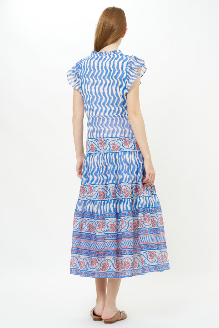 Cinched Flirty Midi- Sierra Blue
