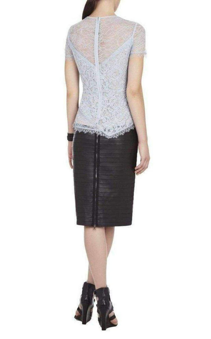 BCBGMAXAZRIA Cindee Sheer Short Sleeve Peplum Top - Runway Catalog