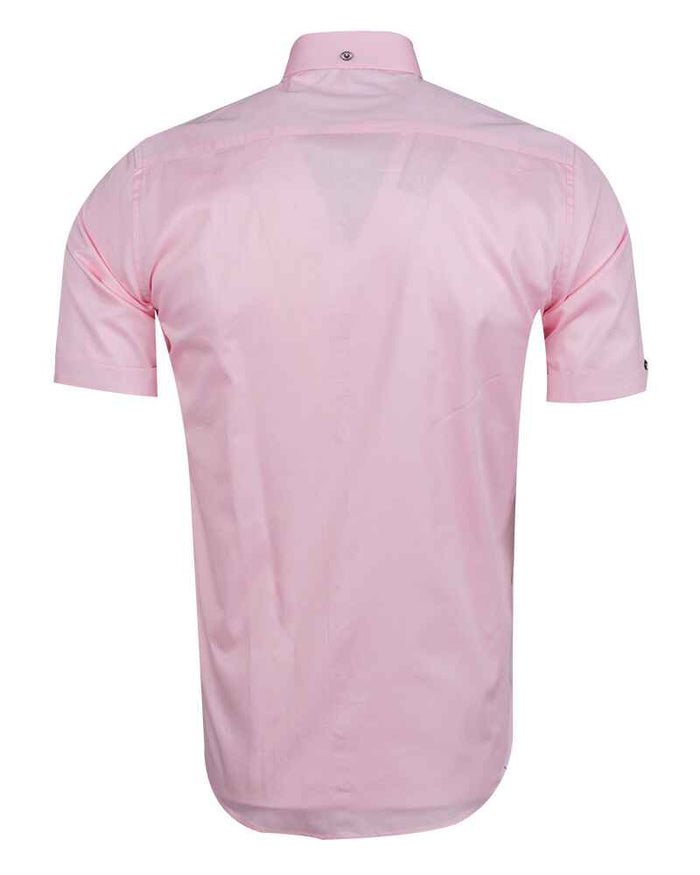 Classic Pink Short Sleeve Shirt with Colourful Paisley Insert Shirt-Makrom