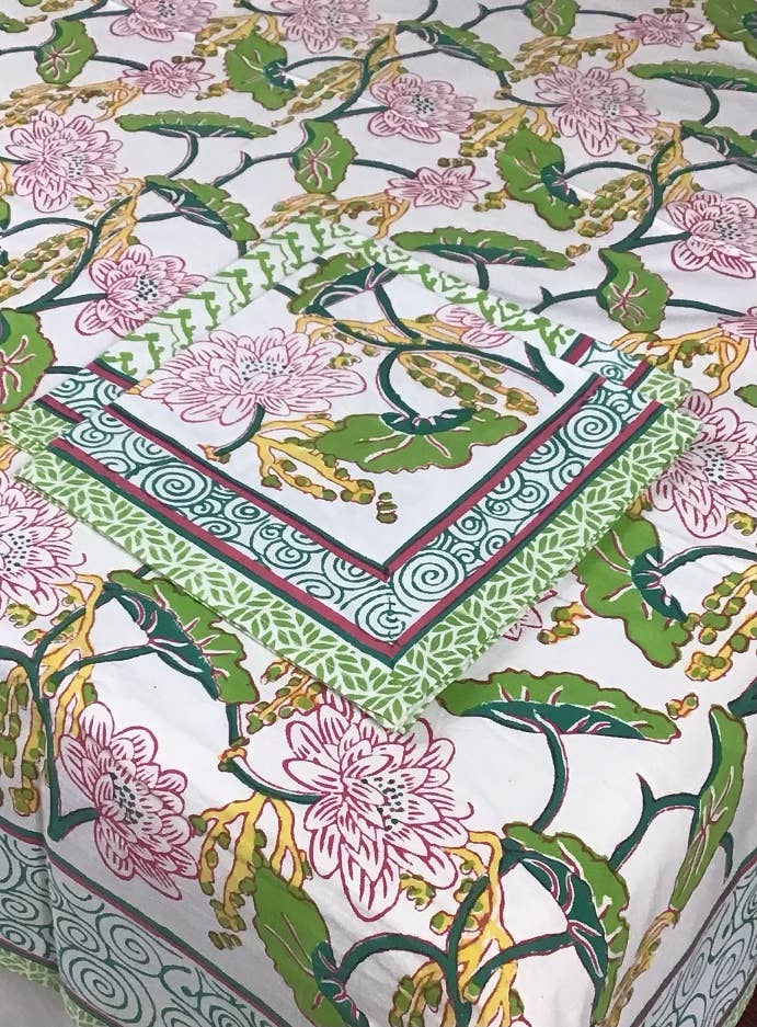 Climbing Lotus Handblock Printed Tablecloth 60x90 inch