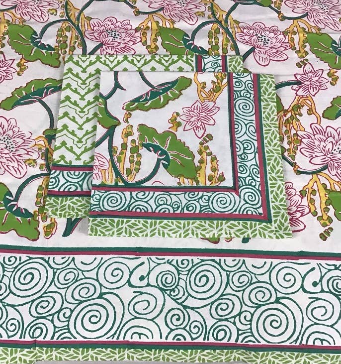 Climbing Lotus Handblock Printed Tablecloth 60x90 inch