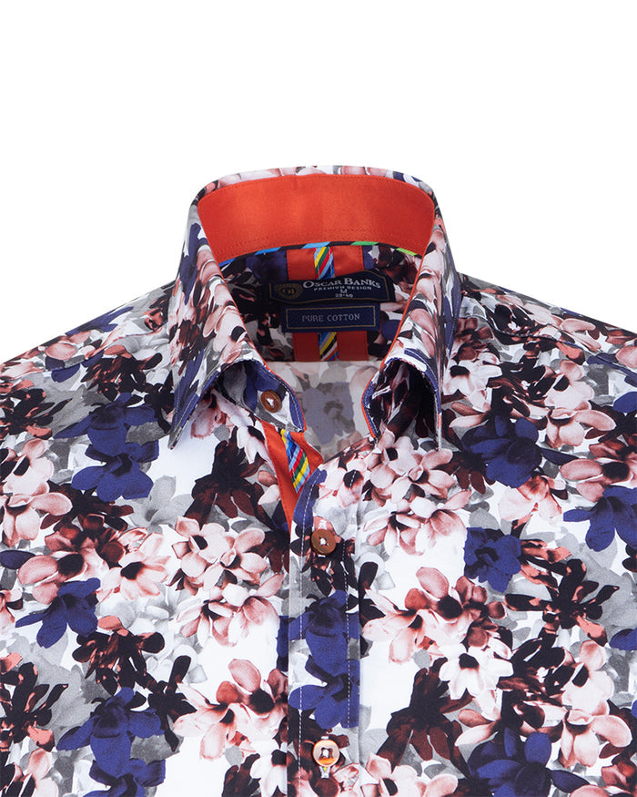Colourful Daffodil Print Shirt with Matching Handkerchief-Makrom