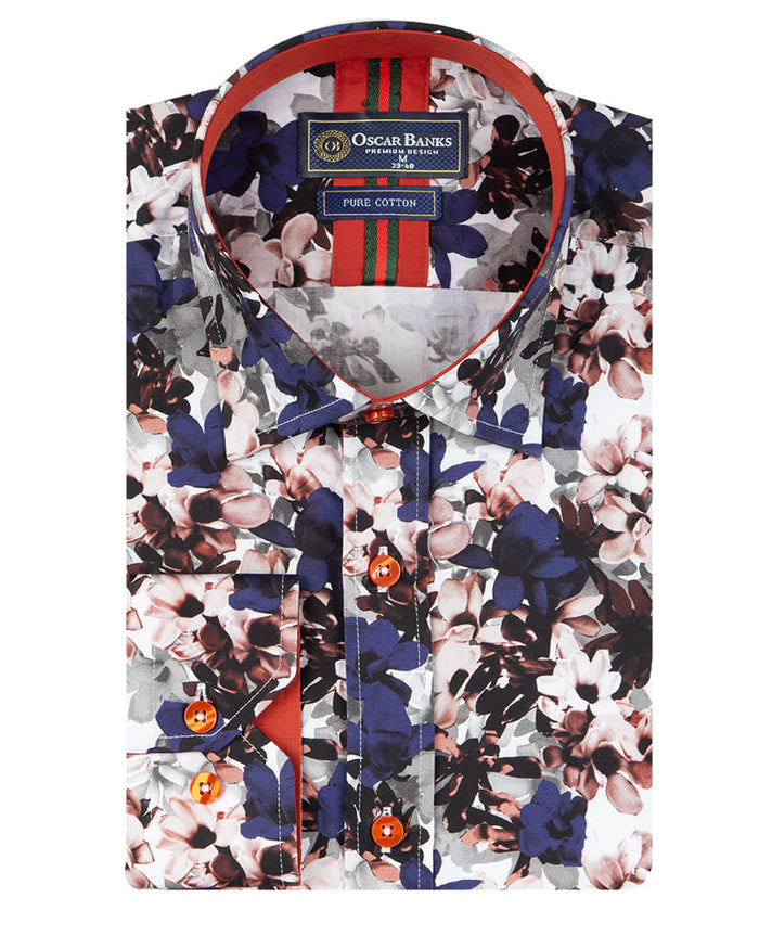 Colourful Daffodil Print Shirt with Matching Handkerchief-Makrom