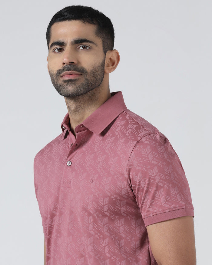 Coral Pink Printed Polo - Live