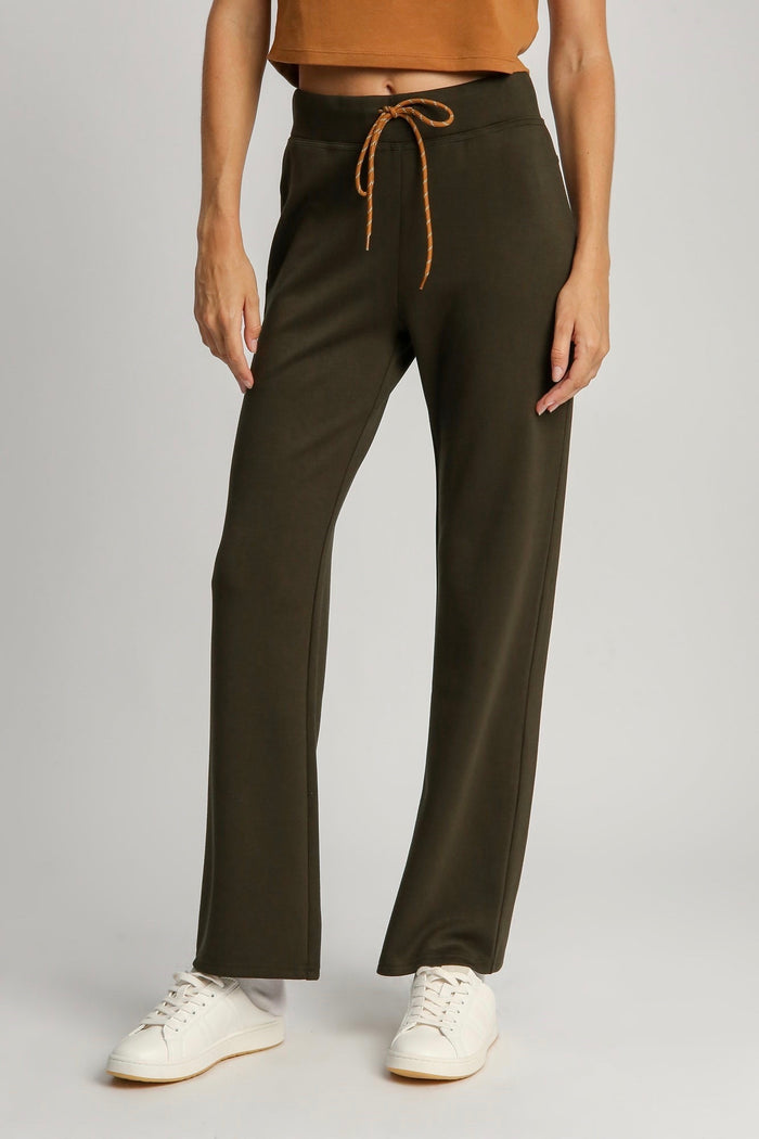 Umgee Espresso scuba knit drawstring elastic waist pants