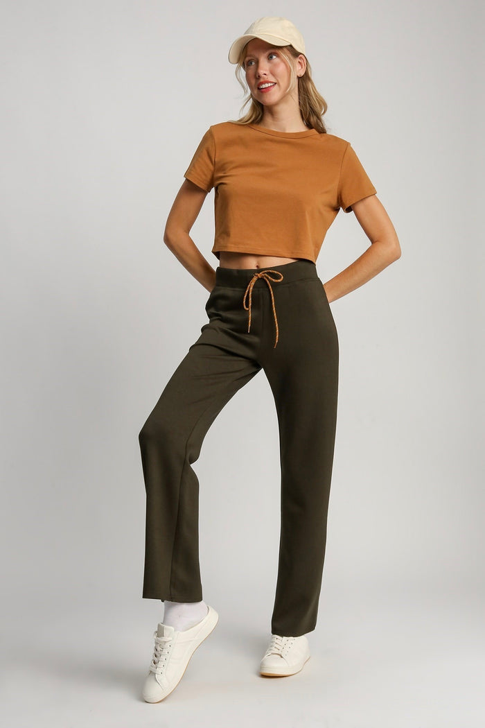 Umgee Espresso scuba knit drawstring elastic waist pants