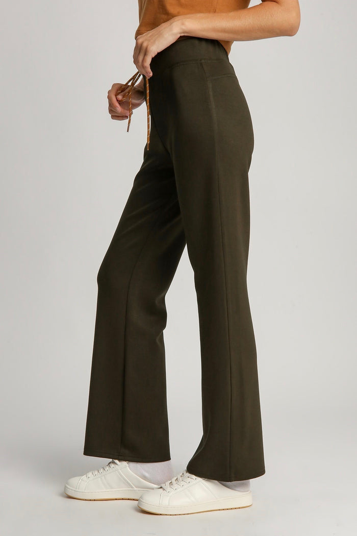Umgee Espresso scuba knit drawstring elastic waist pants