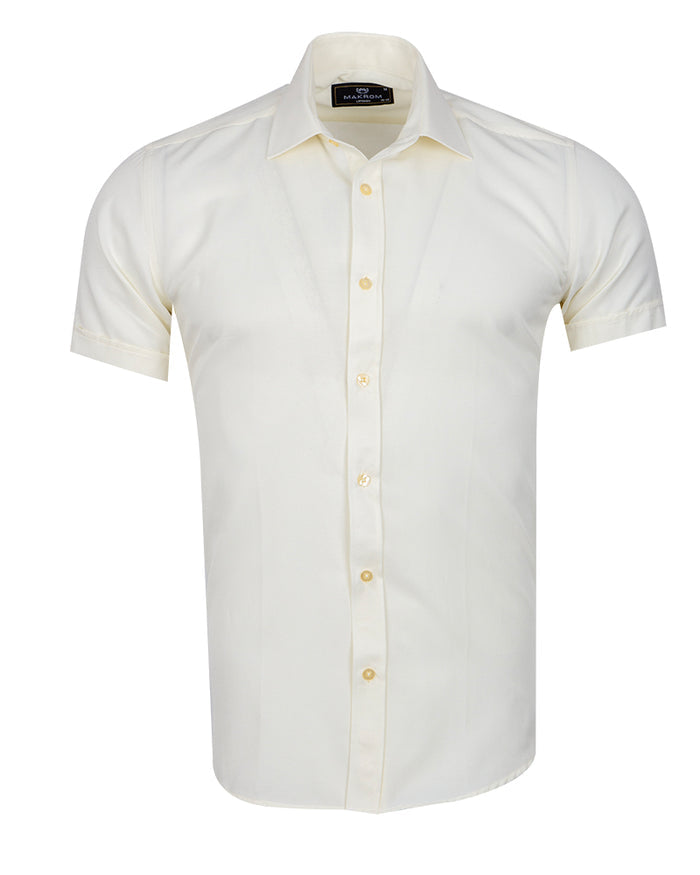 Cream Classic Twill Short Sleeve Shirt-Makrom
