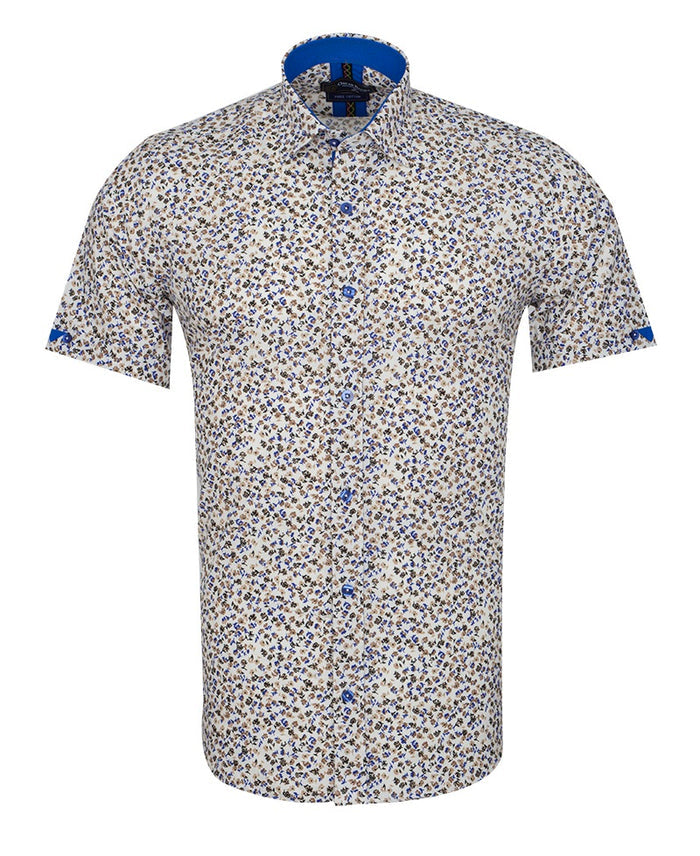 Cream Floral Print Short Sleeve Shirt-Makrom