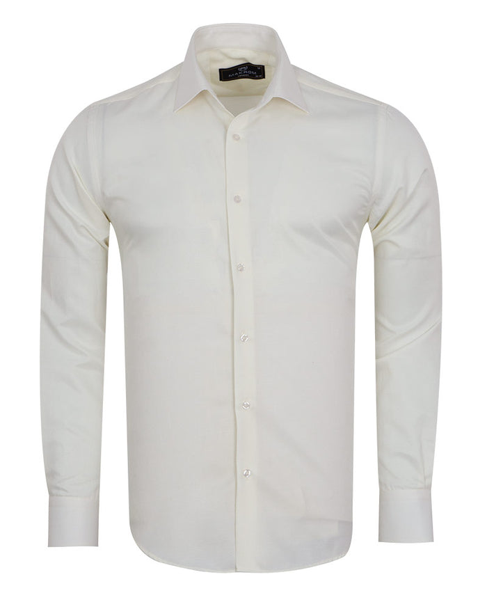 Cream Twill Classic Single Cuff Shirt-Makrom