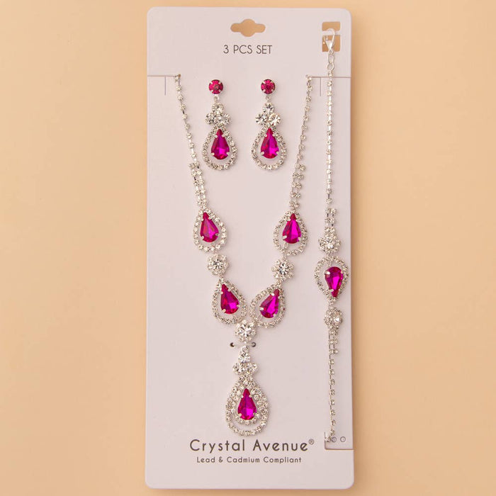 Crystal Embellished Necklace, Earring and Bracelet 3 Pc Set