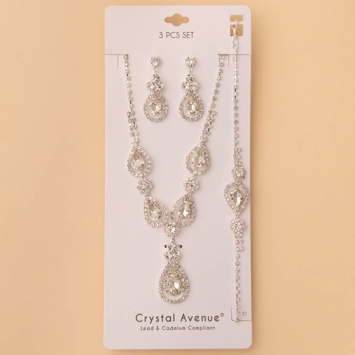 Crystal Embellished Necklace, Earring and Bracelet 3 Pc Set