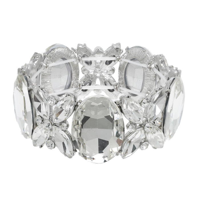 Crystal Gemstone Oval Floral Cluster Bracelet