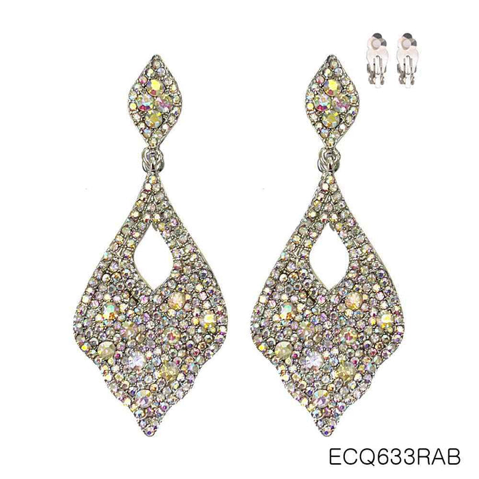 Crystal Pave Scalloped Teardrop Clip On Earrings