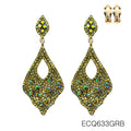 Crystal Pave Scalloped Teardrop Clip On Earrings