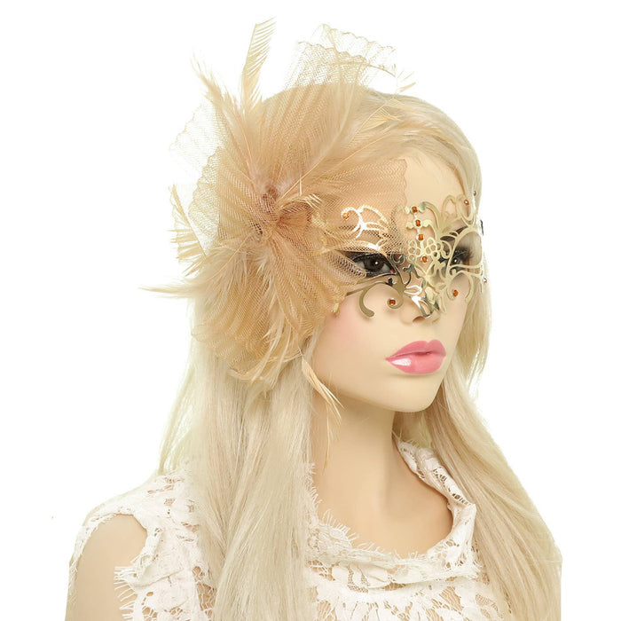 Crystal Rhinestone Masquerade Mask with Detached Fascinator