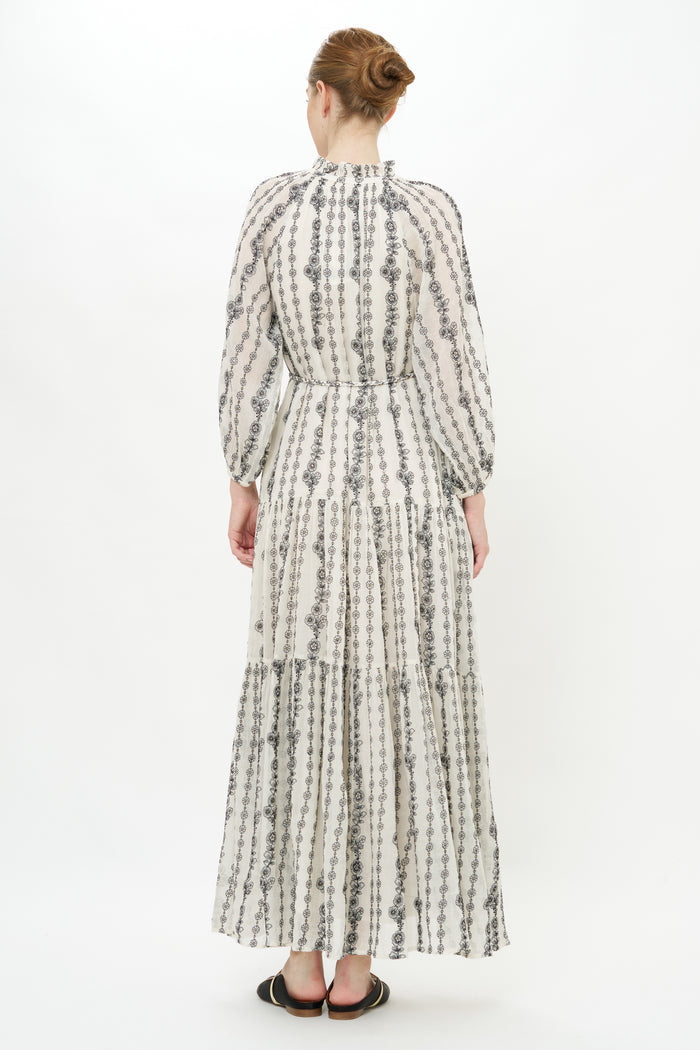 Cuff Sleeve Tie Waist Maxi- Petal Cream