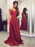 Custom Made A Line Off Shoulder Burgundy Prom Dresses, Off Shoulder Burgundy Formal Dresses