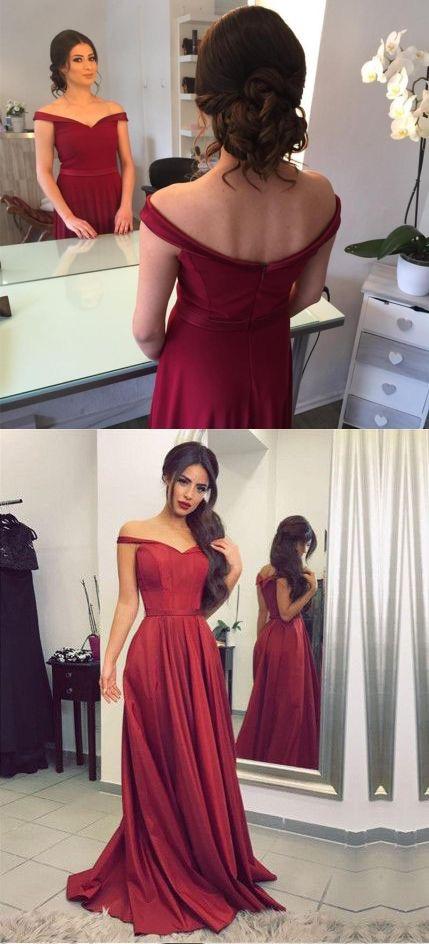 Custom Made A Line Off Shoulder Burgundy Prom Dresses, Off Shoulder Burgundy Formal Dresses