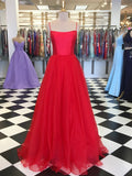 Custom Made A Line Red Long Tulle Prom Dresses, Red Long Tulle Formal Evening Dresses