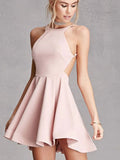 Custom Made A Line Round Neck Pink Backless Prom Dresses, Pink Backless Formal Dresses, Evening Dresses