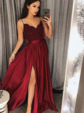 Custom Made A Line V Neck Burgundy Lace Prom Dresses, Burgundy Lace Formal Dresses, Evening Dresses