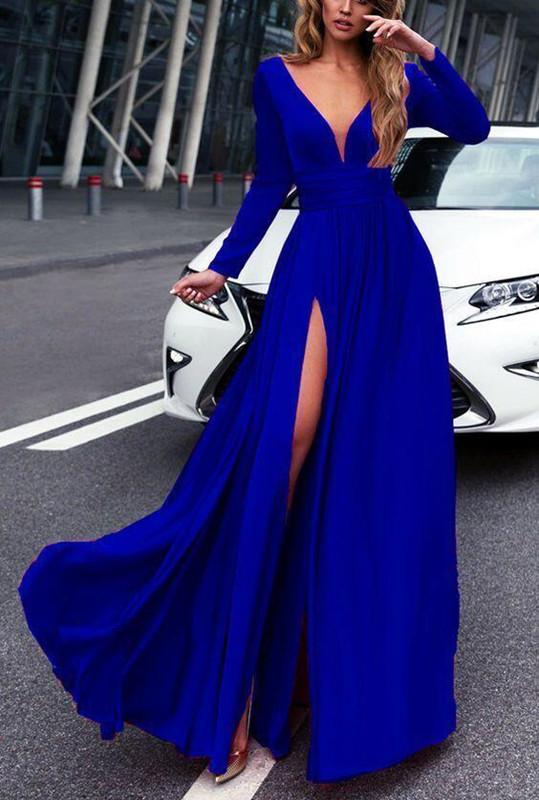 Custom Made A Line V Neck Green/Black/Blue/Burgundy Prom Dresses, Long Sleeves Formal Dresses, Graduation Dresses