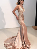 Custom Made Champagne Mermaid Lace Prom Dresses, Champagne Lace Formal Graduation Dresses, Mermaid Evening Dresses