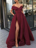 Custom Made High Slit Off Shoulder Burgundy Prom Dress, Burgundy Formal Dresses, Graduation Dresses