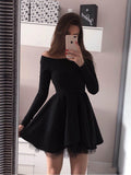 Custom Made Long Sleeves Short Black Prom Dresses, Short Black Long Sleeves Formal Evening Graduation Dresses