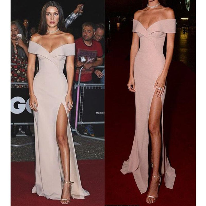 Custom Made Mermaid Champagne Off Shoulder Prom Dresses, Champagne Off Shoulder Formal Dresses
