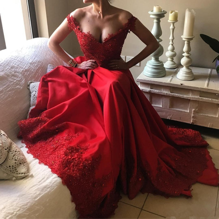 Custom Made Off Shoulder Burgundy Lace Prom Gown, Burgundy Formal Dresses, Lace Graduation Dresses