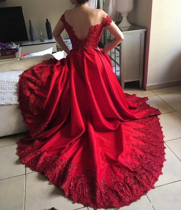 Custom Made Off Shoulder Burgundy Lace Prom Gown, Burgundy Formal Dresses, Lace Graduation Dresses