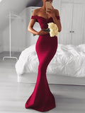 Custom Made Off Shoulder Burgundy Mermaid Prom Dresses, Burgundy Formal Dresses, Mermaid Evening Dresses