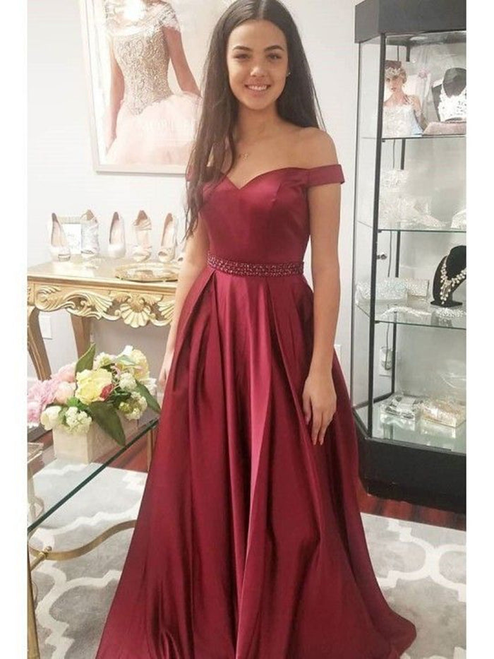 Custom Made Off Shoulder Burgundy Prom Dresses, Burgundy Off Shoulder Formal Evening Grad Dresses