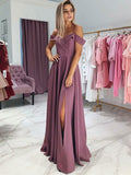 Custom Made Off Shoulder Prom Dress with Leg Slit, High Slit Formal Dresses, Graduation Dresses