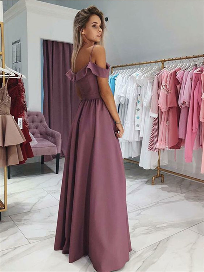 Custom Made Off Shoulder Prom Dress with Leg Slit, High Slit Formal Dresses, Graduation Dresses
