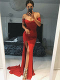 Custom Made Off Shoulder Red Mermaid Prom Dresses, Red Mermaid Formal Dresses, Graduation Dresses