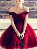 Custom Made Off Shoulder Short Burgundy Prom Dresses, Short Burgundy Formal Dresses, Graduation Dresses