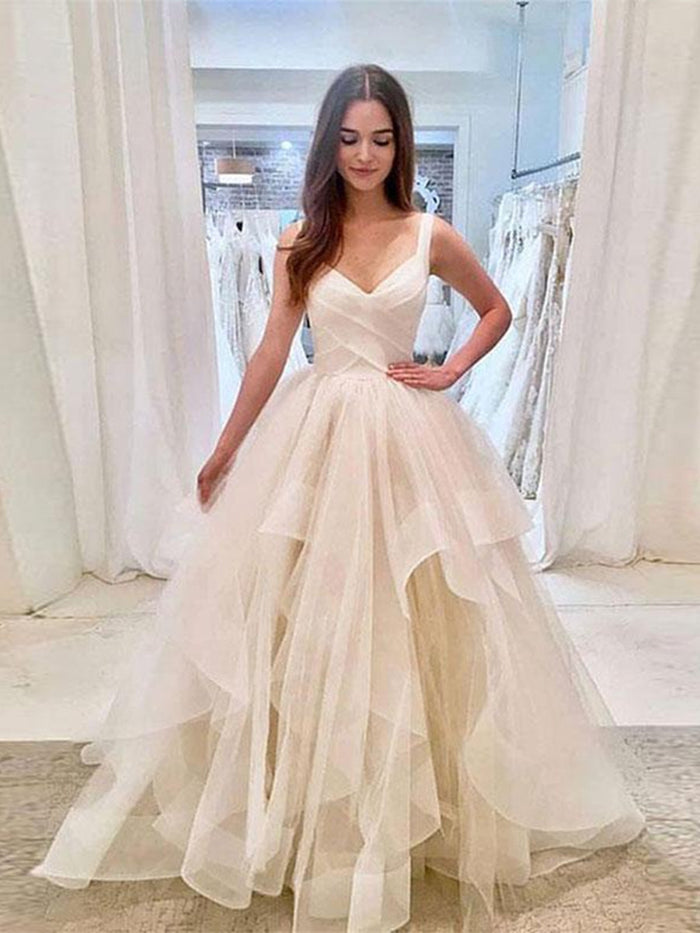 Custom Made Sweetheart Neck Light Champagne Wedding Dresses, Organza Prom Dresses, Light Champagne Formal Dresses