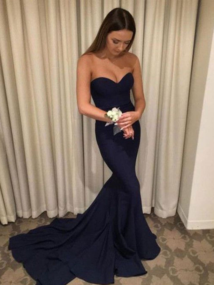 Custom Made Sweetheart Neck Mermaid Navy Blue Prom Dresses, Navy Blue Mermaid Formal Dresses, Evening Dresses