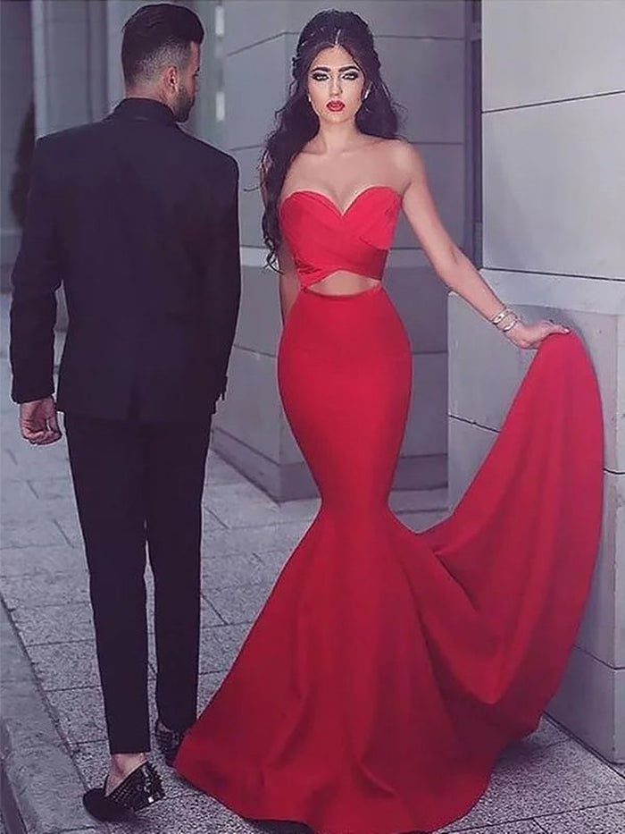 Custom Made Sweetheart Neck Red Mermaid Prom Dresses, Red Mermaid Formal/ Graduation Dresses